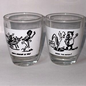Vintage MCM Anchor Hocking Novelty Shot Glasses Looking at You Down Hatch Set 2